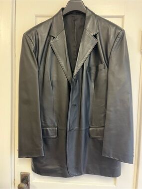 Y2K Vintage Men's Genuine Buttery Black Leather Blazer Jacket - 3 Button L
